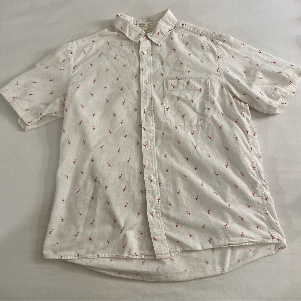 hm linen/cotton white w pink flamingos button up / size large